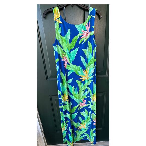 Tommy Bahama Maxi Dress Blue Tropical Floral Sleeveless Size M Resort Cruise - Picture 5 of 7